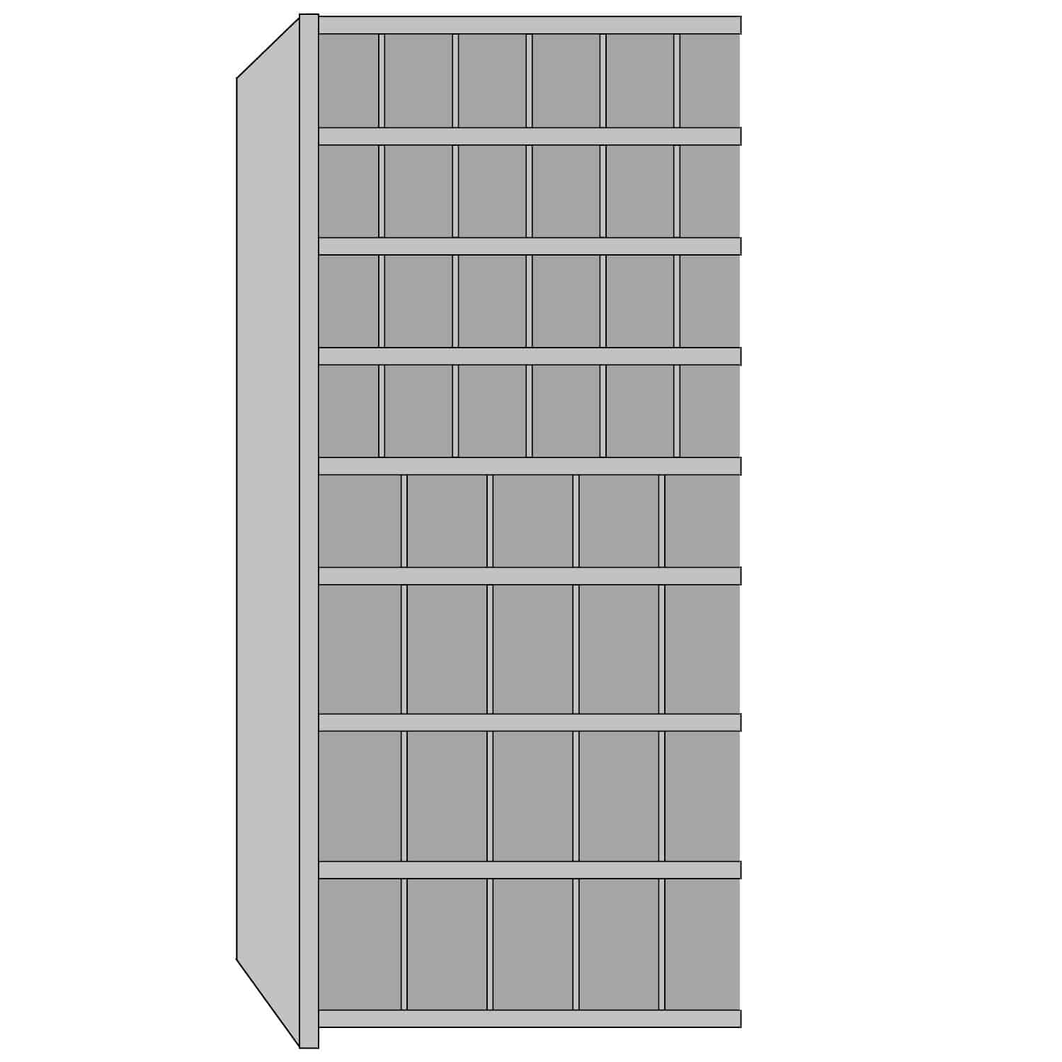 Shelving Unit with Bin Dividers, Closed Adder, 8 shelves, 36 x 24