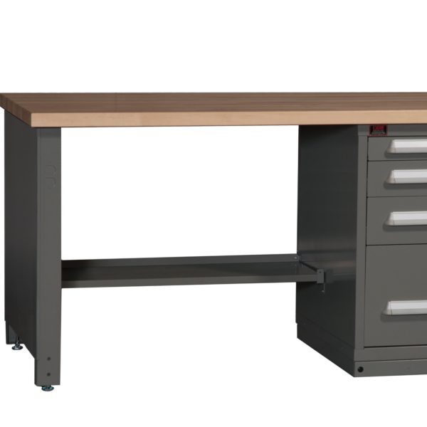 Under-Counter Shelf for Cabinet-to-Leg Industrial Workbench Configuration