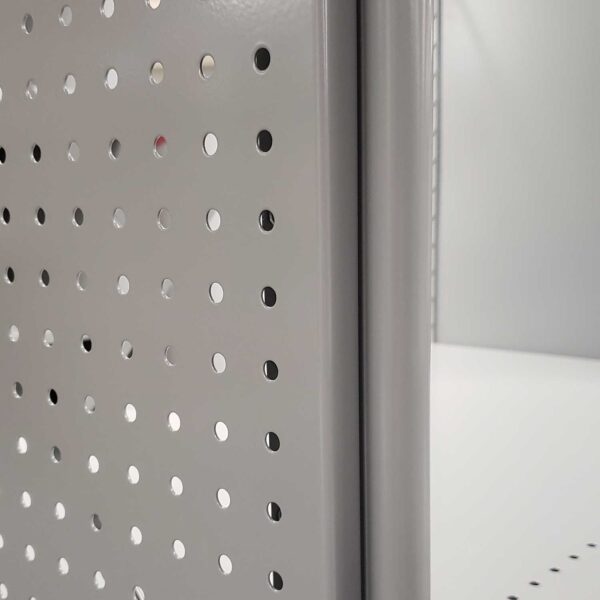 Steel pegboard panels for industrial shelving on 2000 series beaded post