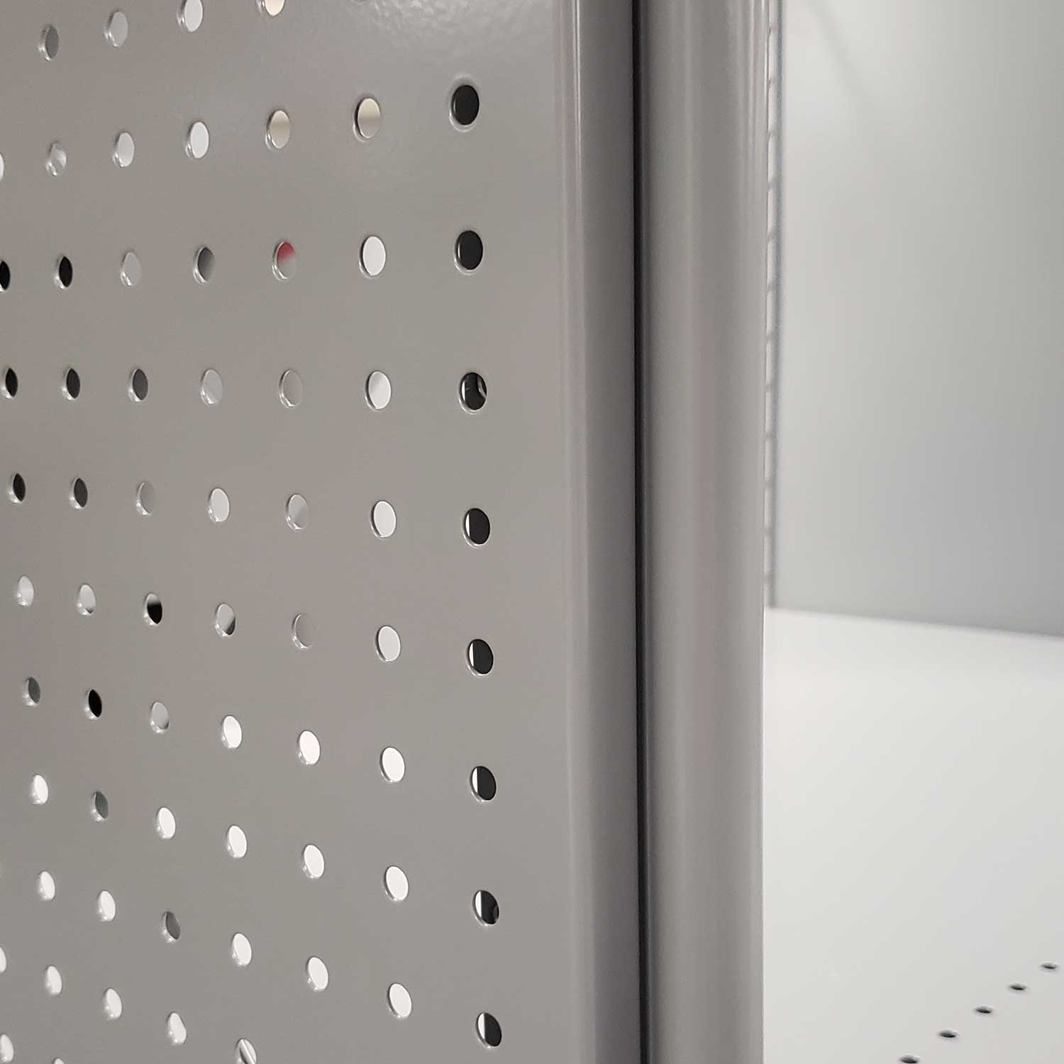 Steel pegboard panels for industrial shelving on 2000 series beaded post